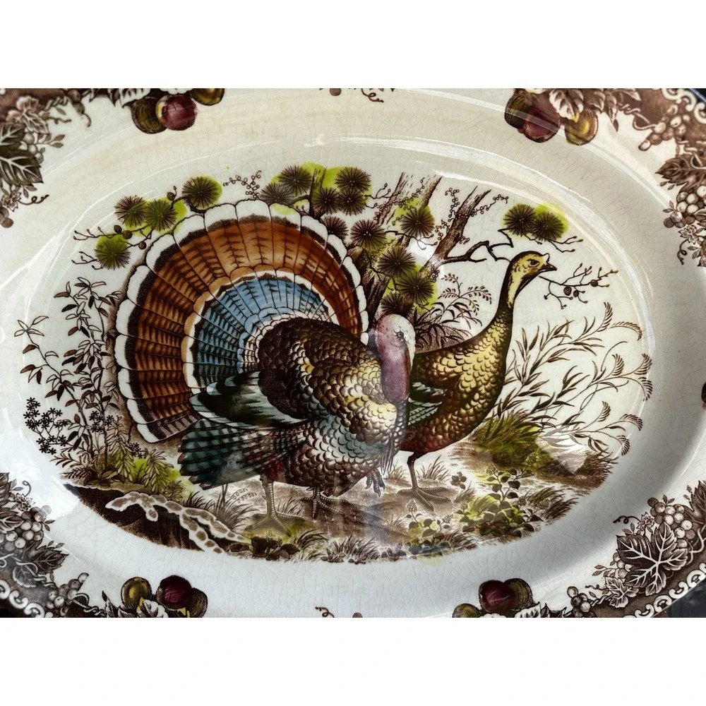 Fred Roberts Co Thanksgiving Turkey Platter, Ceramic Serving Tray, Tableware